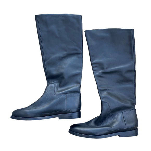 Vince Boots Carleigh Leather Riding Pull On Knee High 8.5 Black - Picture 1 of 8